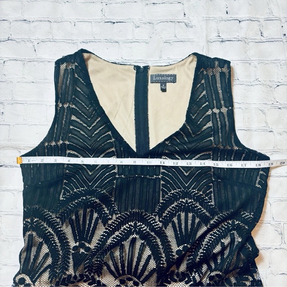 Luxology Women's Size 8 Dress Black Lace Tan Lined Sleeveless Feminine - Picture 8 of 13
